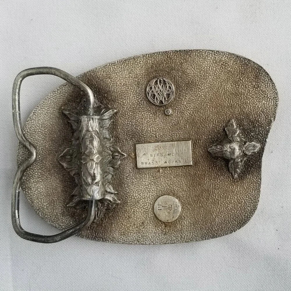 Vintage Belt Buckle 1977 Snowmobile Riding On Snow‎ Colorized USA By Bergamot